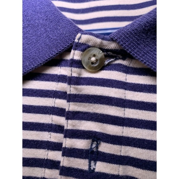 Vintage LL Bean Men's Polo Navy White Striped Regular Short Sleeve 1/4 Button L - Picture 5 of 8